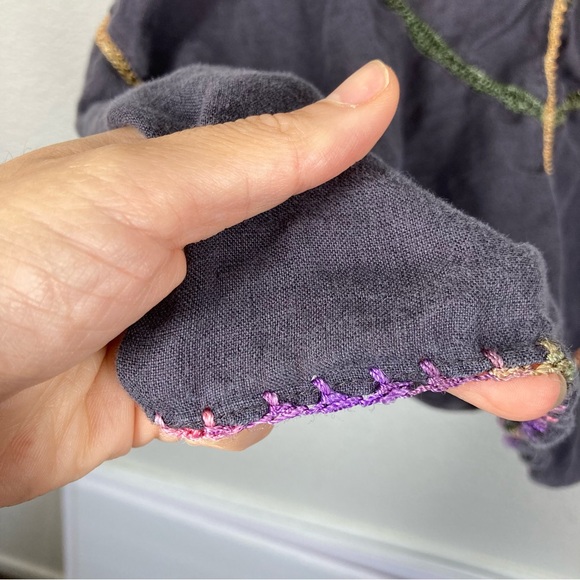 Calypso St. Barth Linen Mini Dress Medium Sleeves less Gray Rainbow Embroidered - Picture 8 of 16